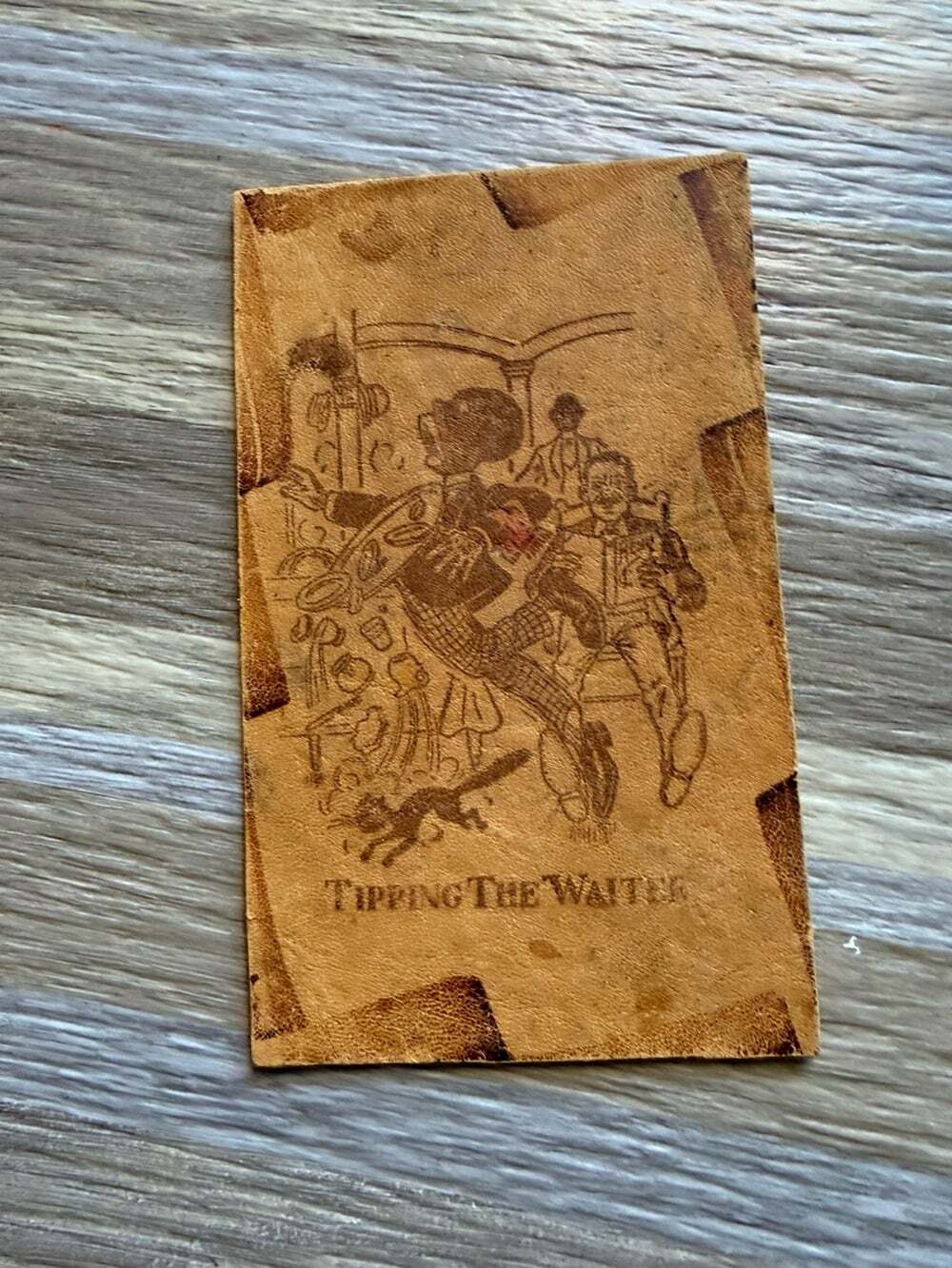 Antique Leather Postcard Tipping The Waiter Humor Comic Undivided Back